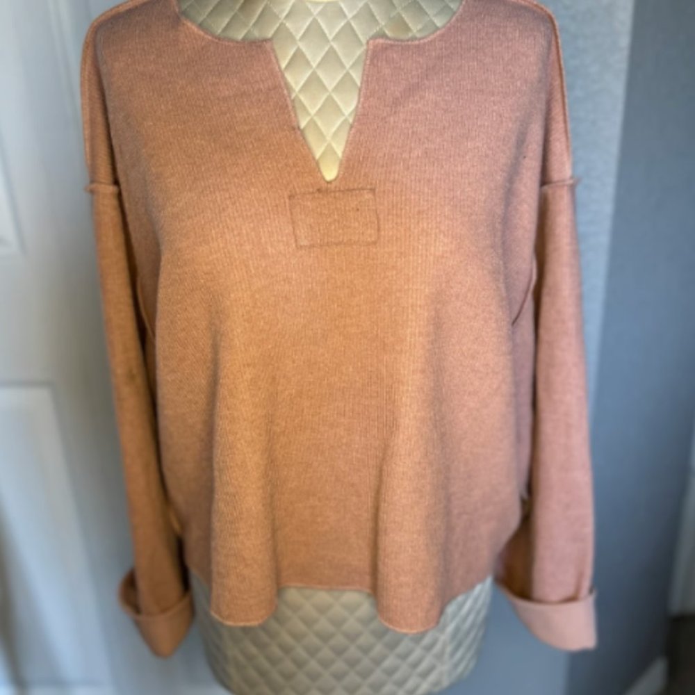 Urban Outfitters Pink V-Neck Bell Sleeve Sweater